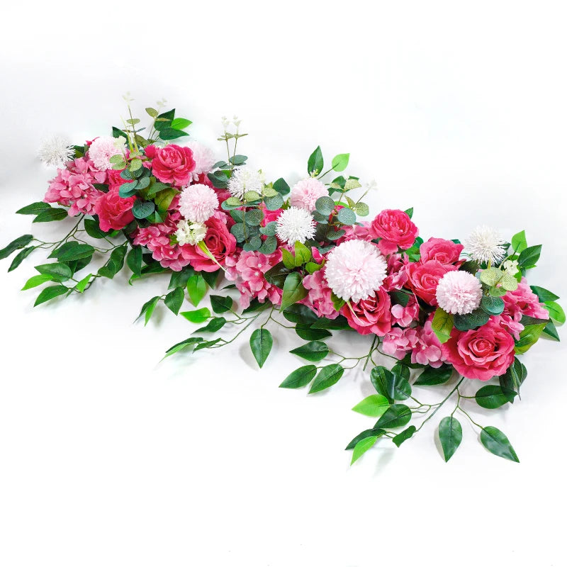 Luxury White Rose Flower Row – Artificial Floral Runner for Weddings & Table Decor