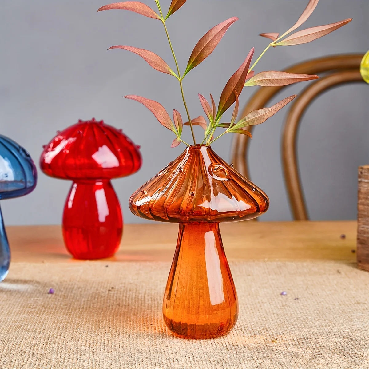 Mushroom Glass Bud Vase – Colorful Hydroponic Vase for Home & Office Decor