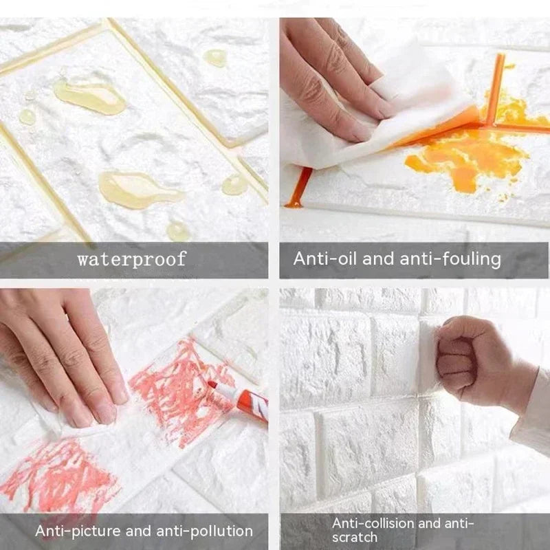 3D Brick Wallpaper – Self-Adhesive Waterproof Foam Wall Panels (Peel & Stick)