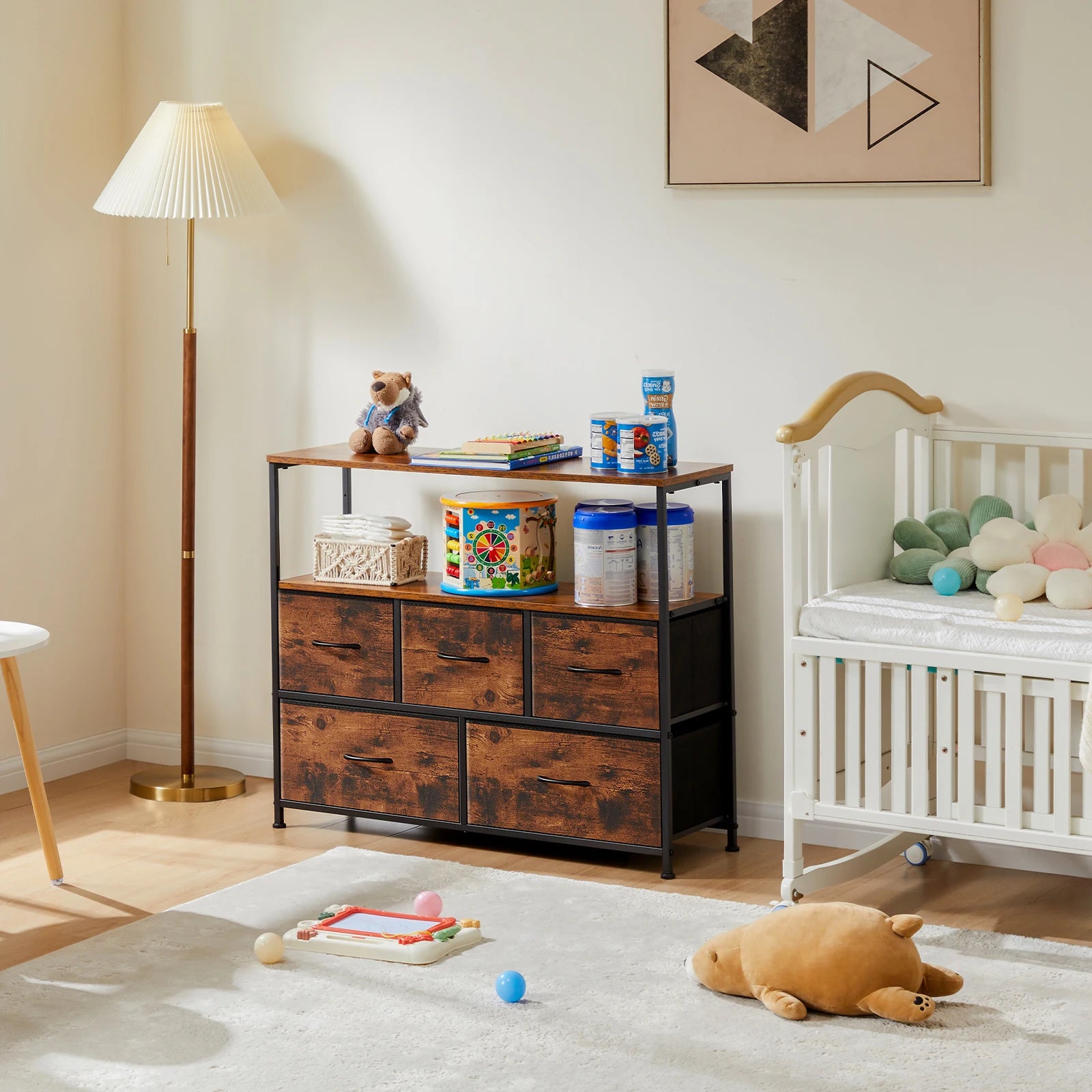 Fireplace TV Stand with Fabric Drawer Storage
