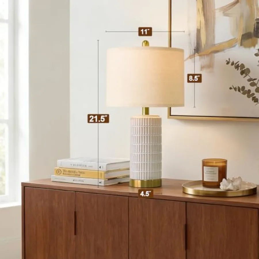 Ceramic Bedside Table Lamps (Set of 2) – Modern Farmhouse Nightstand Lamps with Gold Base