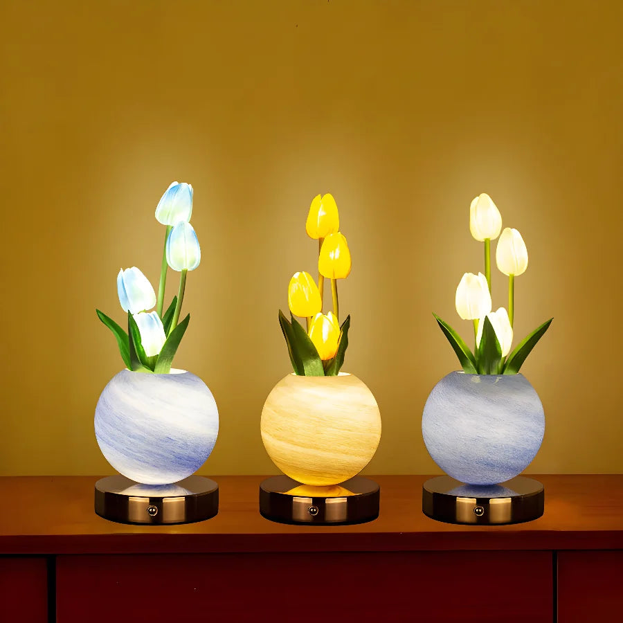 Tulip Bouquet LED Night Light – Dimmable Rechargeable Decorative Table Lamp