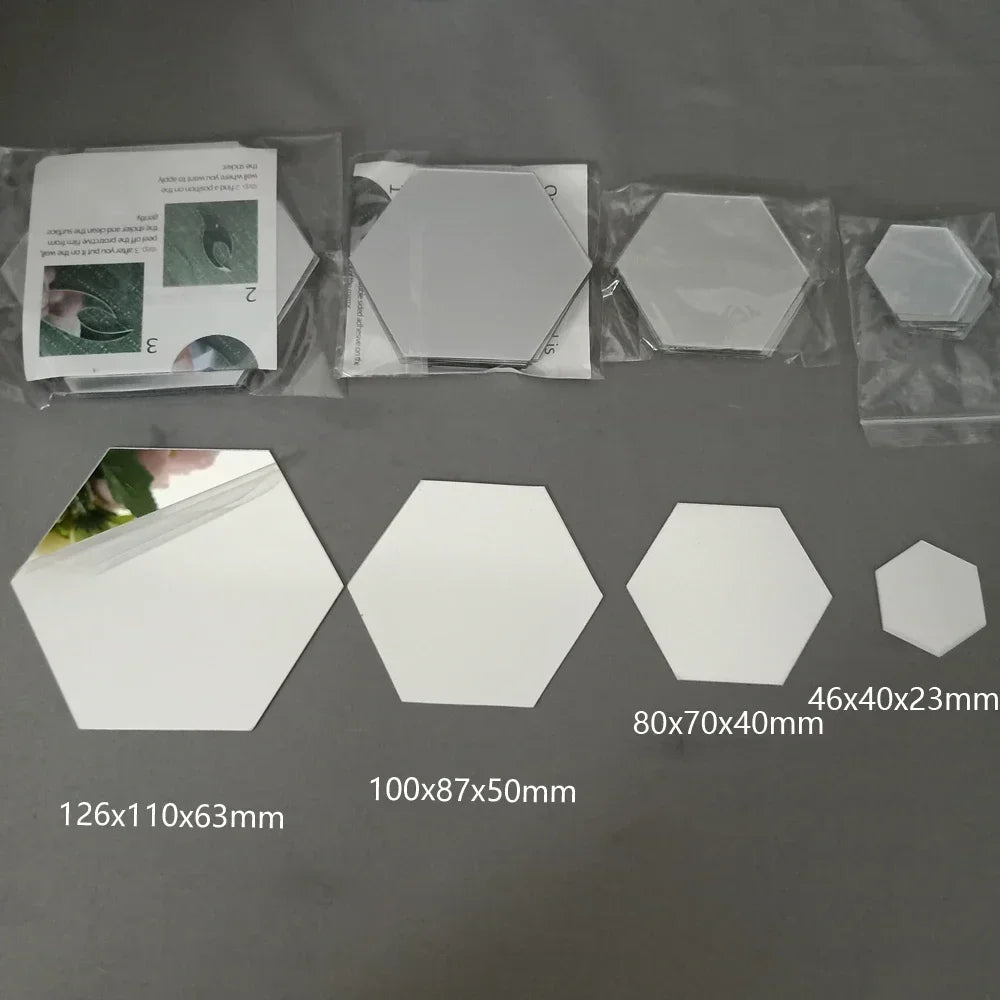 Hexagon 3D Mirror Wall Stickers – Self-Adhesive Acrylic Decor Decals (6/12 Pack)