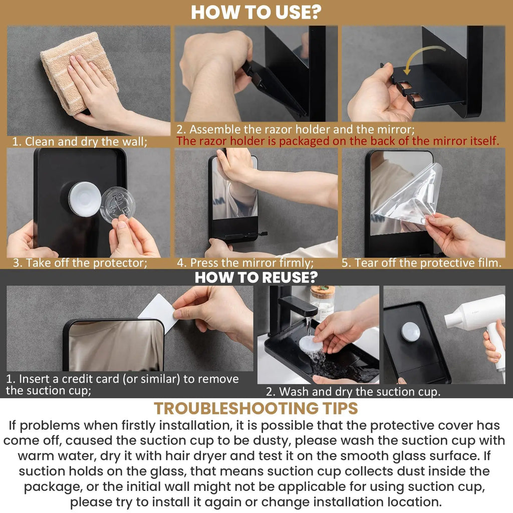 Fogless Shower Mirror – Anti-Fog Shaving Mirror with Razor Holder
