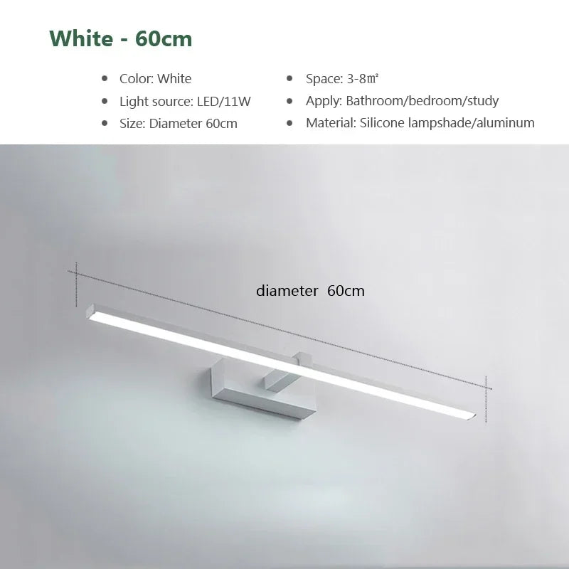 Modern LED Bathroom Wall Light – Aluminum Mirror Vanity Lamp (3 Colors)