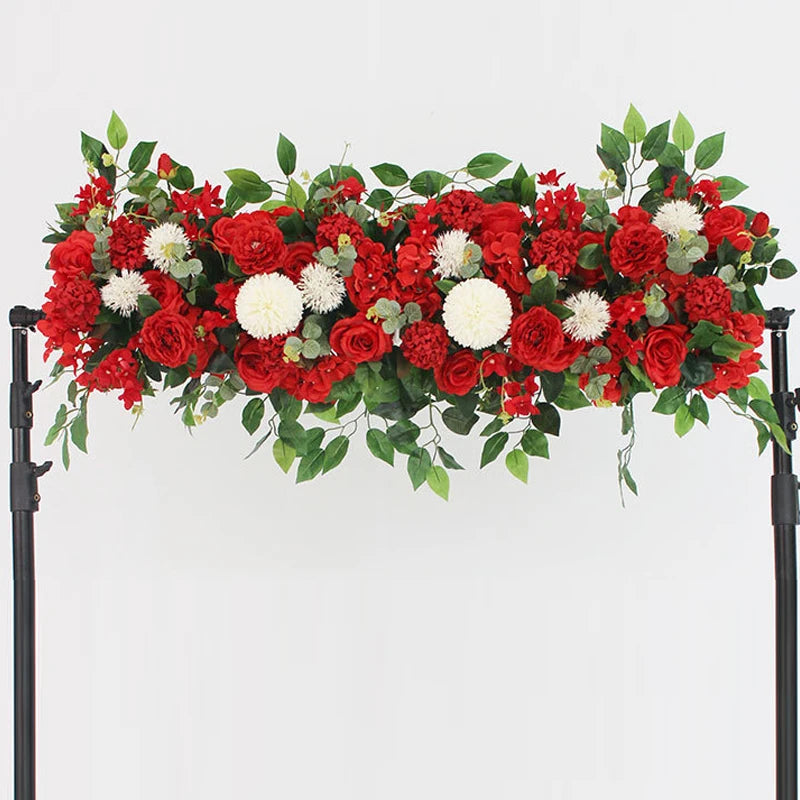 Luxury White Rose Flower Row – Artificial Floral Runner for Weddings & Table Decor