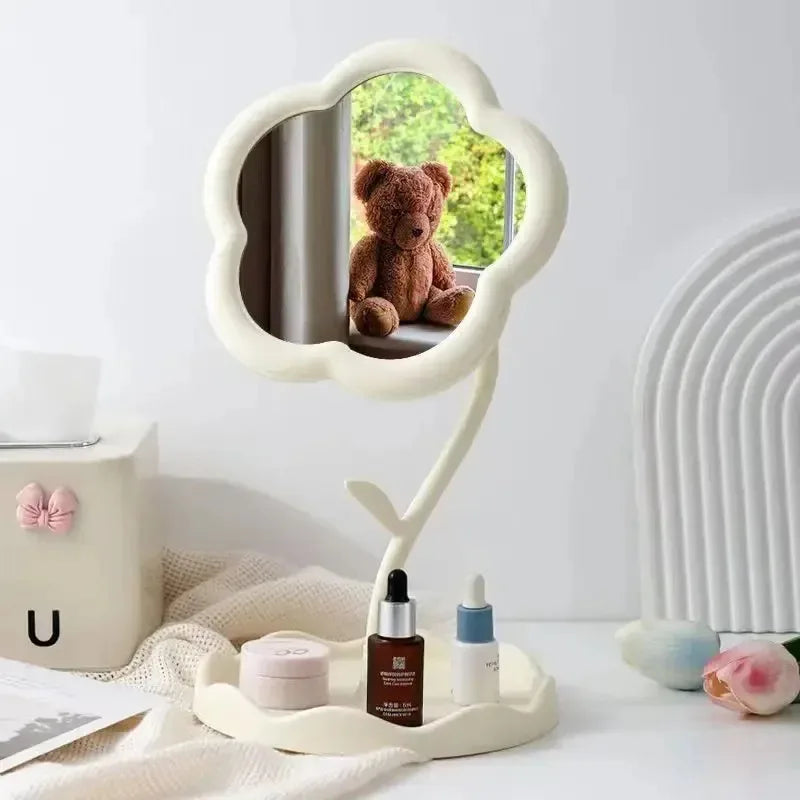 Vintage Floral Vanity Mirror – Elegant Desktop Makeup Mirror for Bedroom