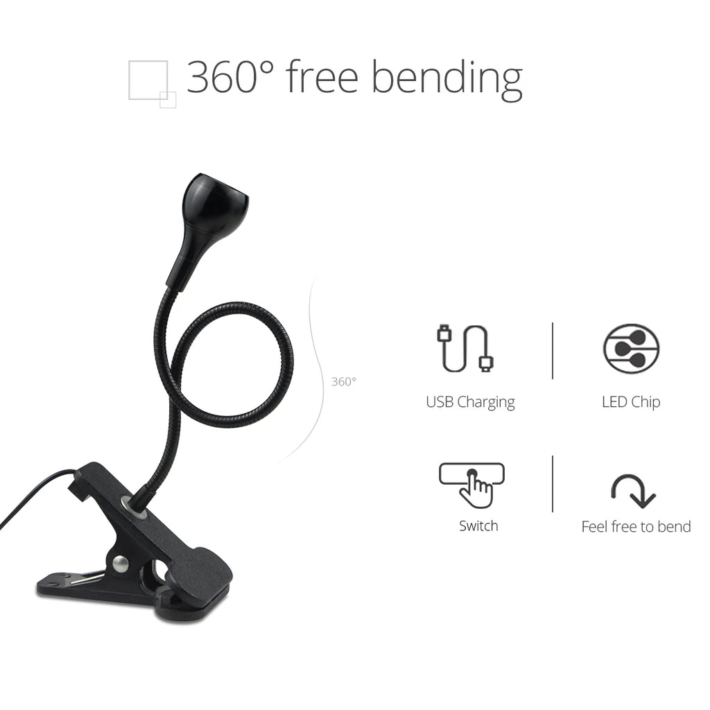 Flexible Clip-On Reading Lamp – USB Bedside Book Light for Study & Bedroom