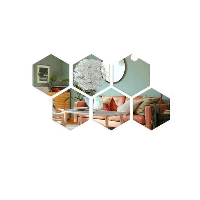 Hexagon 3D Mirror Wall Stickers – Self-Adhesive Acrylic Decor Decals (6/12 Pack)