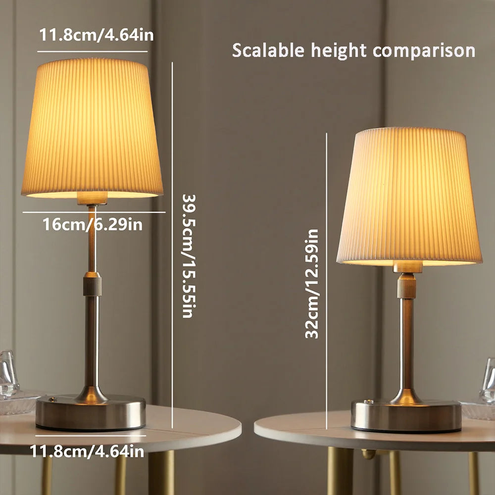 Fabric Shade Table Lamp – Rechargeable Touch Bedside Lamp (E12 Bulb)