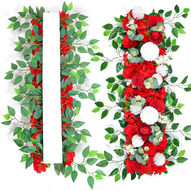 Luxury White Rose Flower Row – Artificial Floral Runner for Weddings & Table Decor
