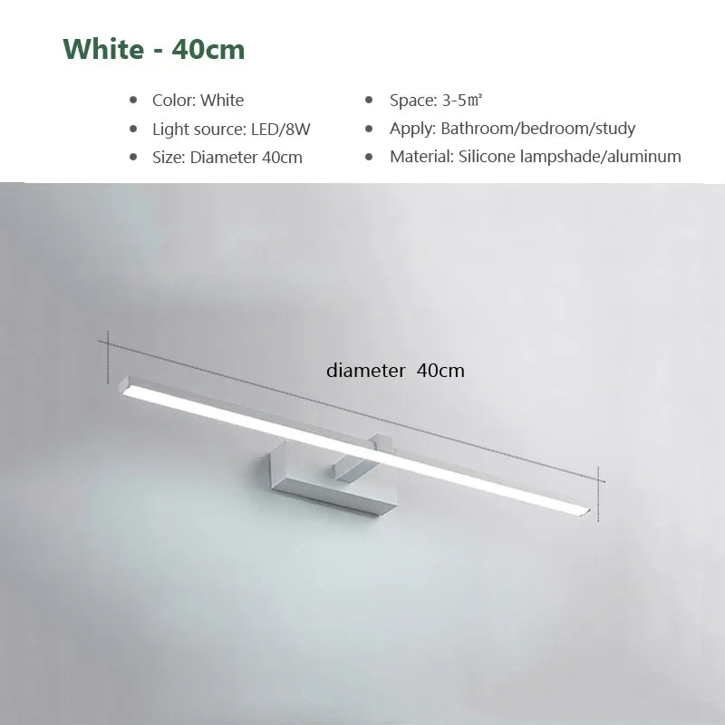 Modern LED Bathroom Wall Light – Aluminum Mirror Vanity Lamp (3 Colors)