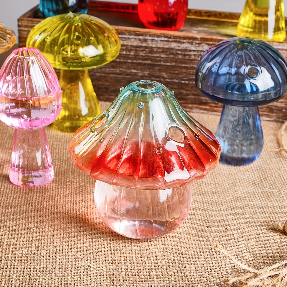 Mushroom Glass Bud Vase – Colorful Hydroponic Vase for Home & Office Decor