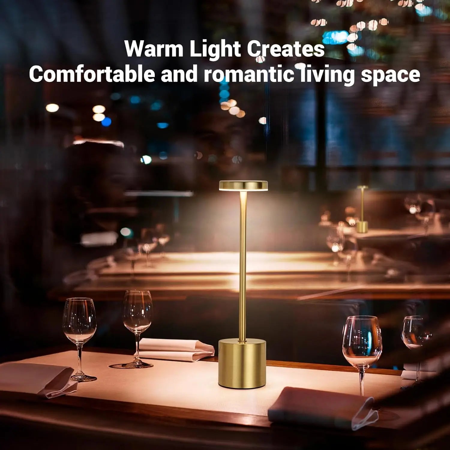Metal LED Touch Table Lamp – Rechargeable Cordless 3-Color Ambient Light