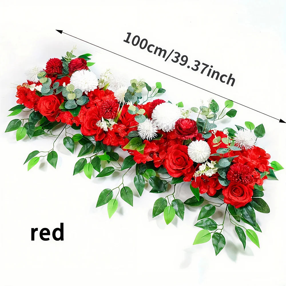 Luxury White Rose Flower Row – Artificial Floral Runner for Weddings & Table Decor
