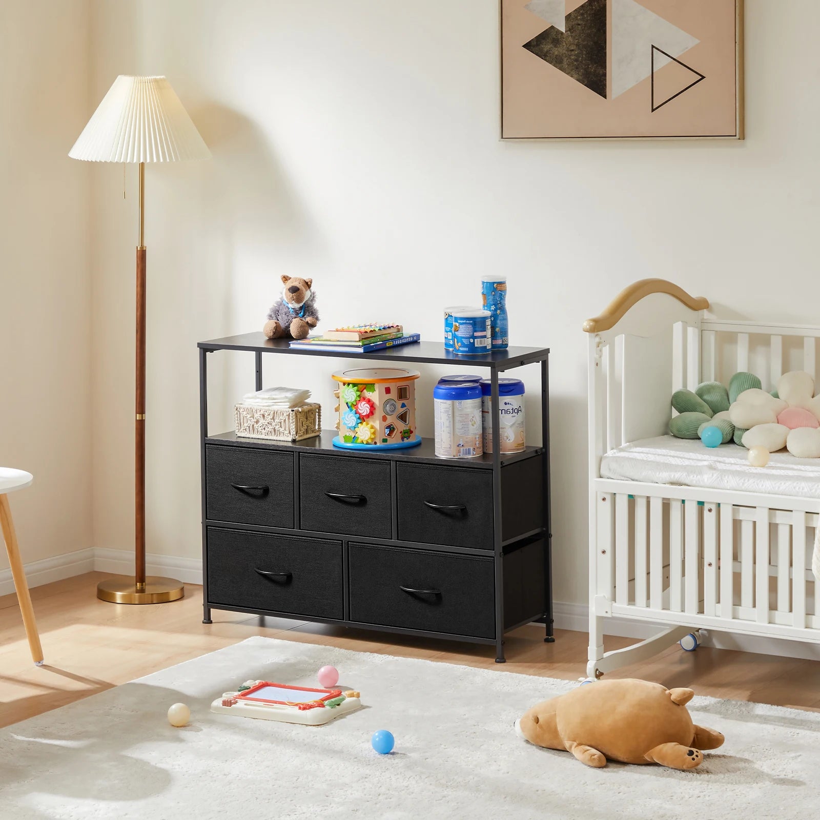 Fireplace TV Stand with Fabric Drawer Storage