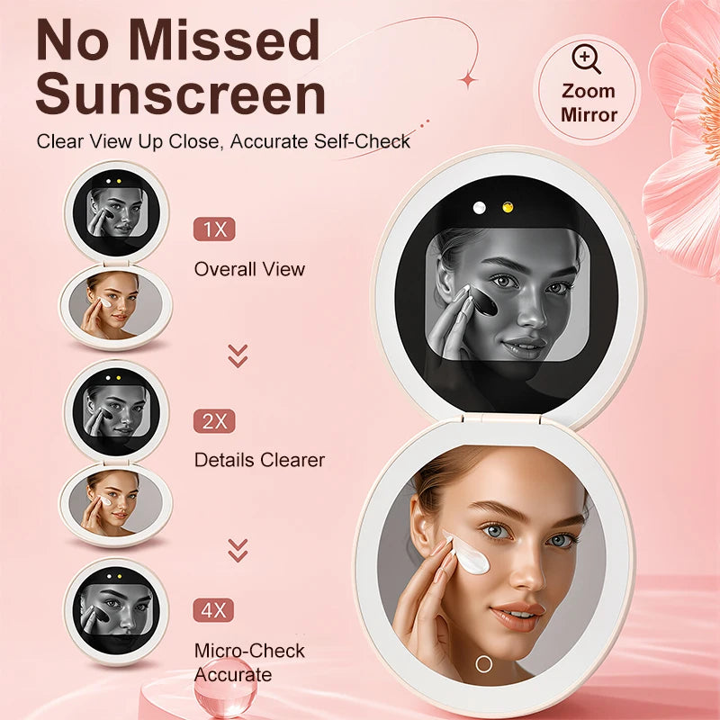 UV-Detection LED Makeup Mirror – Portable Sunscreen-Test Vanity Mirror
