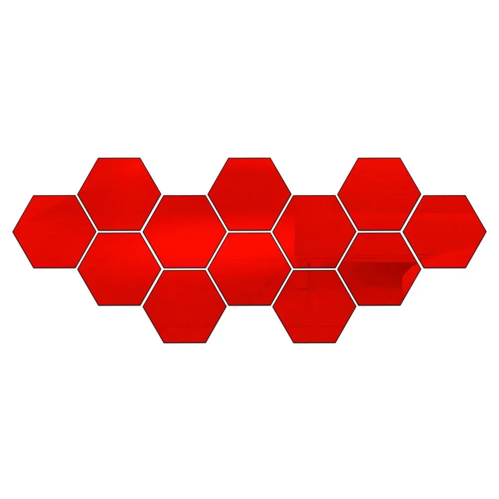 Hexagon 3D Mirror Wall Stickers – Self-Adhesive Acrylic Decor Decals (6/12 Pack)