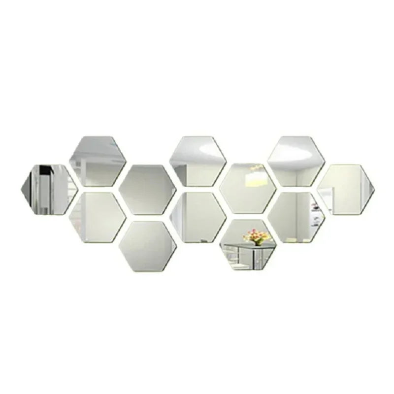 Hexagon 3D Mirror Wall Stickers – Self-Adhesive Acrylic Decor Decals (6/12 Pack)