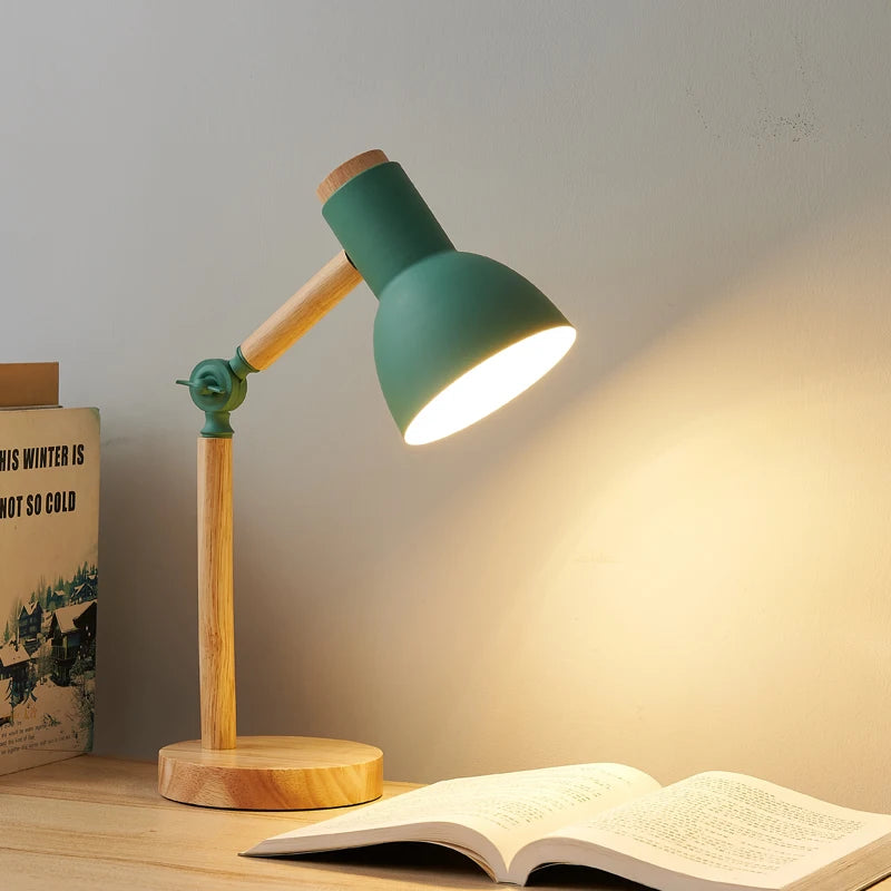 Nordic Wooden LED Table Lamp – Eye-Caring Bedside Reading Light