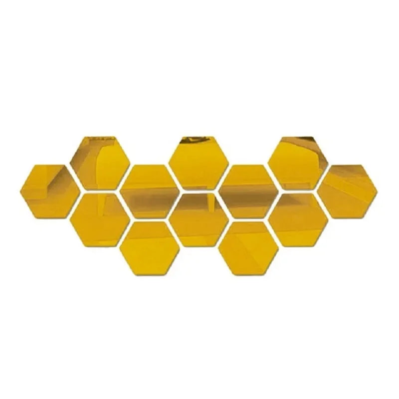 Hexagon 3D Mirror Wall Stickers – Self-Adhesive Acrylic Decor Decals (6/12 Pack)