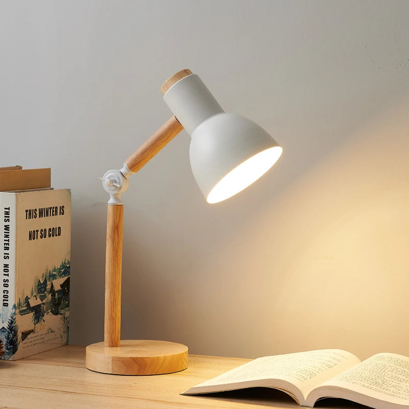 Nordic Wooden LED Table Lamp – Eye-Caring Bedside Reading Light