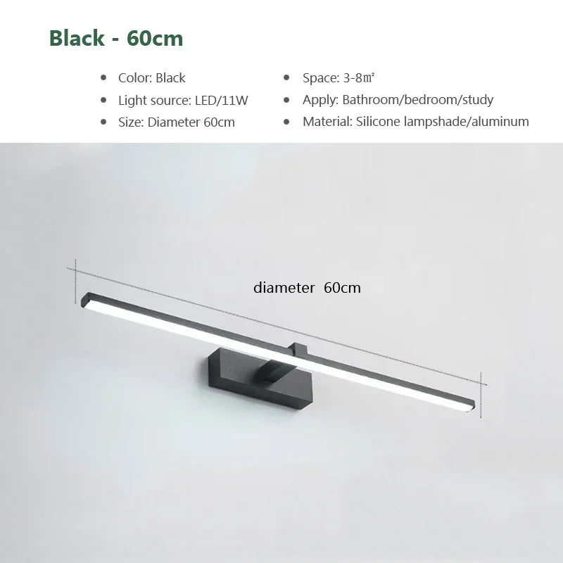 Modern LED Bathroom Wall Light – Aluminum Mirror Vanity Lamp (3 Colors)