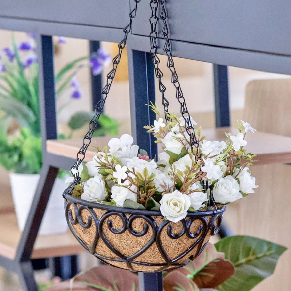 Hanging Chain Planter Basket – Boho Iron Flowerpot for Indoor & Outdoor Plants