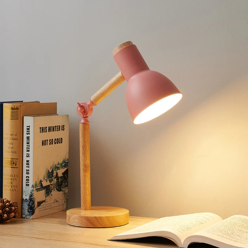 Nordic Wooden LED Table Lamp – Eye-Caring Bedside Reading Light