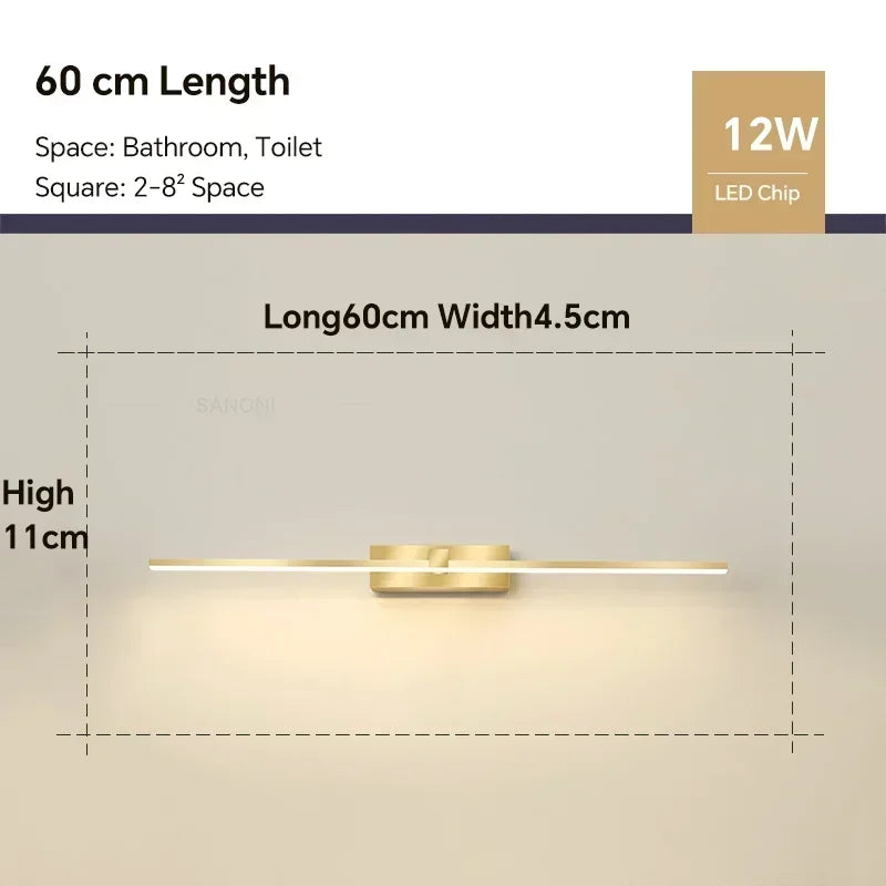 Modern LED Bathroom Wall Light – Aluminum Mirror Vanity Lamp (3 Colors)