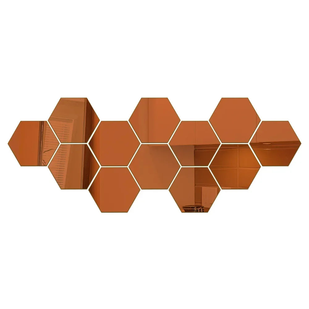 Hexagon 3D Mirror Wall Stickers – Self-Adhesive Acrylic Decor Decals (6/12 Pack)