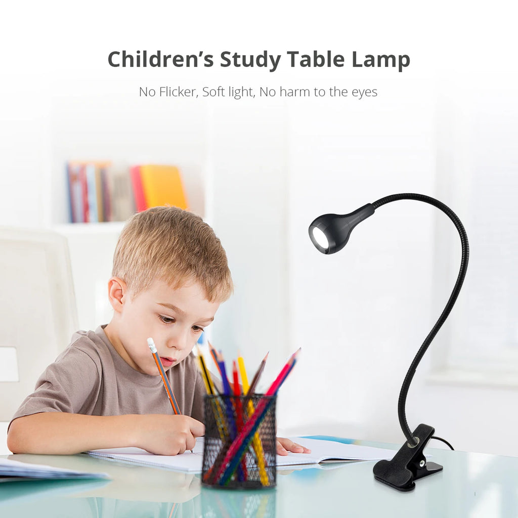 360° Gooseneck Clip-On Desk Lamp – USB Eye-Care Reading Light