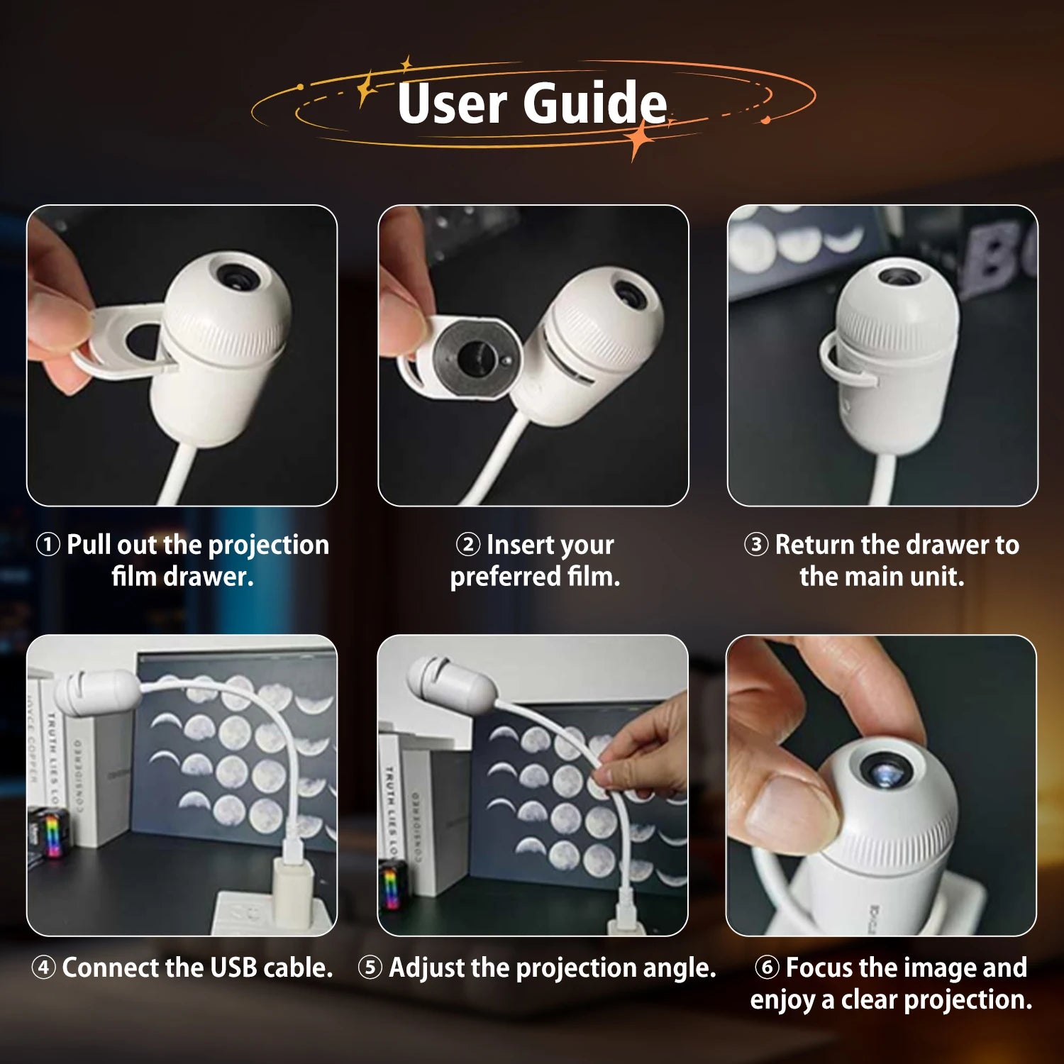 2-in-1 USB Ambient Projector Lamp – Adjustable Galaxy Atmosphere Night Light