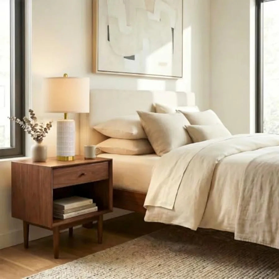 Ceramic Bedside Table Lamps (Set of 2) – Modern Farmhouse Nightstand Lamps with Gold Base