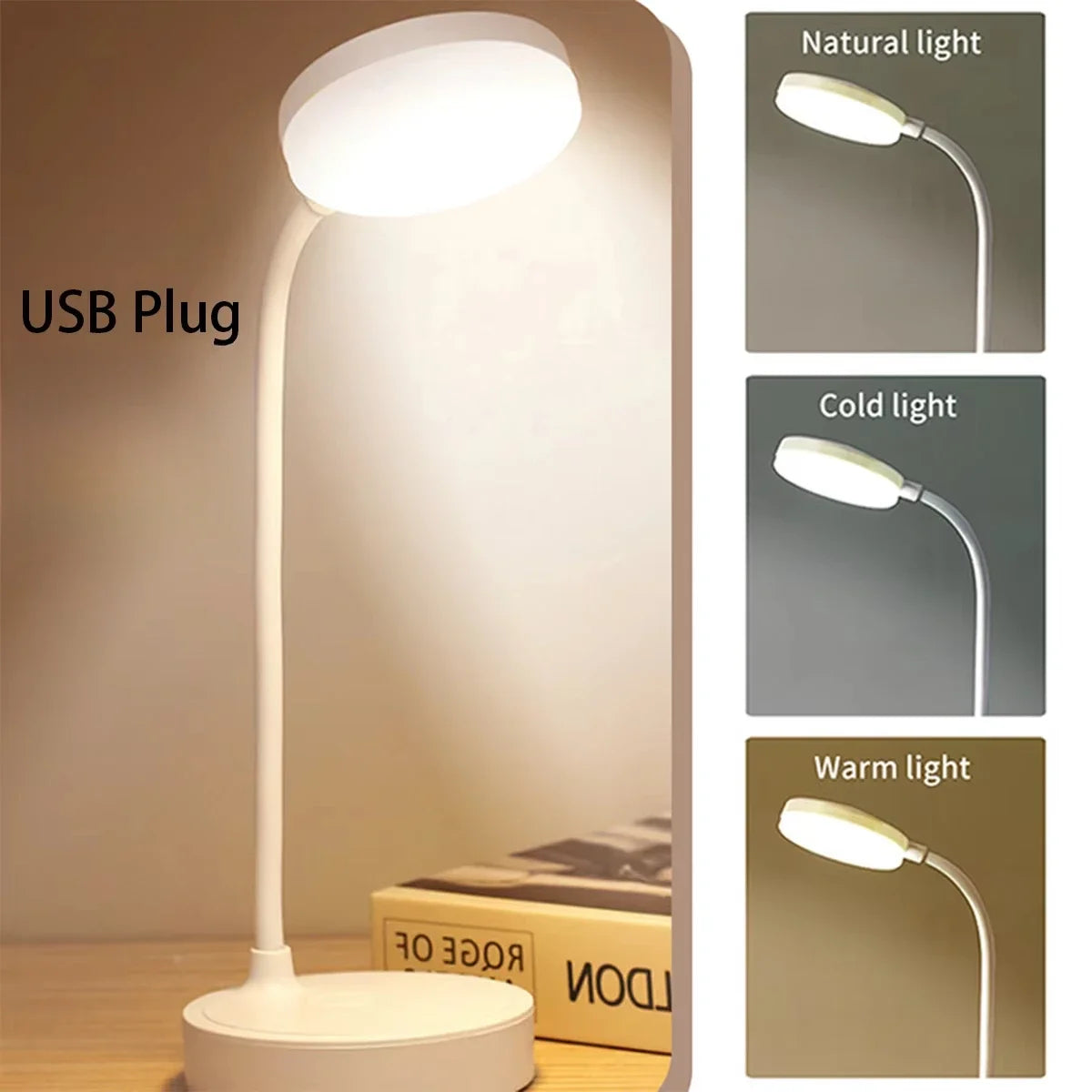 Flexible LED Desk Lamp – 3-Level Dimmable USB Eye-Care Study Light