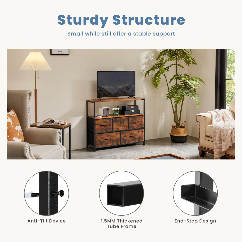 Fireplace TV Stand with Fabric Drawer Storage