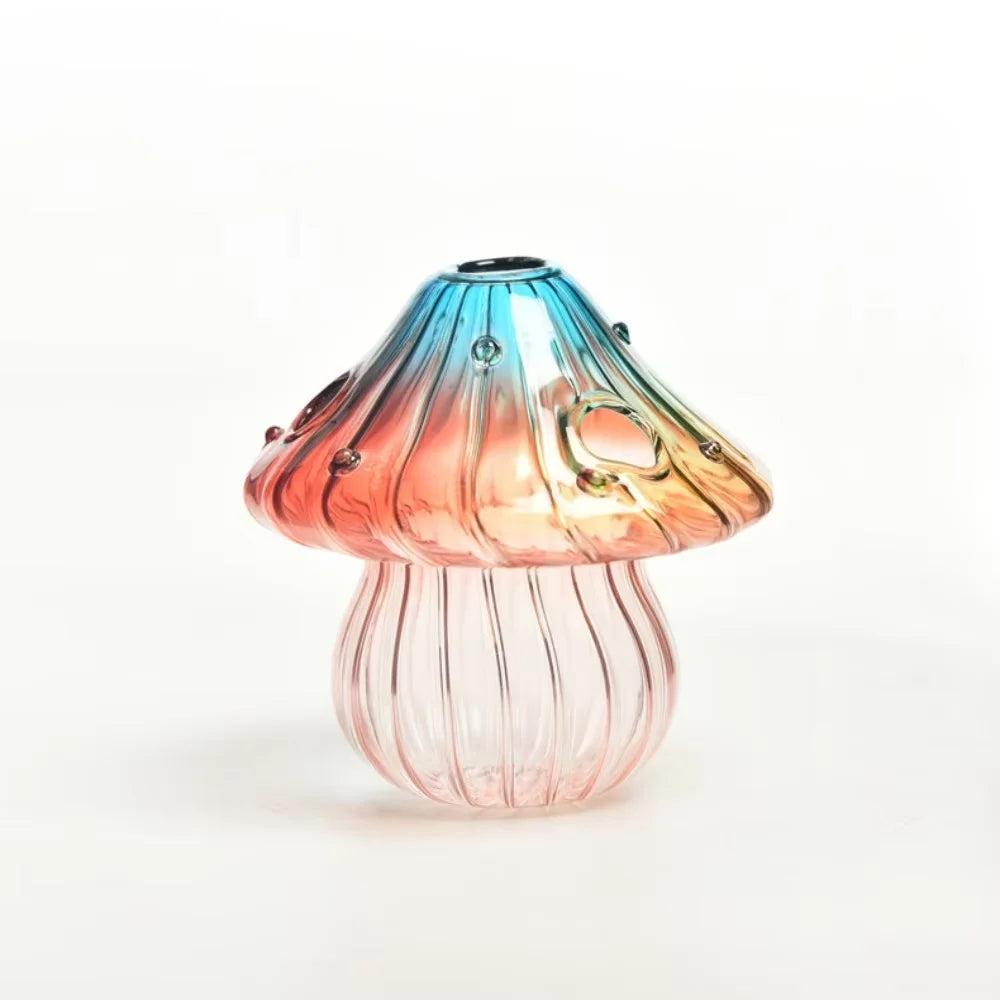 Mushroom Glass Bud Vase – Colorful Hydroponic Vase for Home & Office Decor
