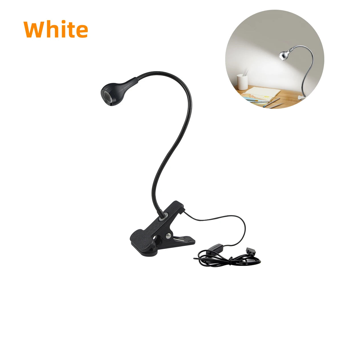 360° Gooseneck Clip-On Desk Lamp – USB Eye-Care Reading Light