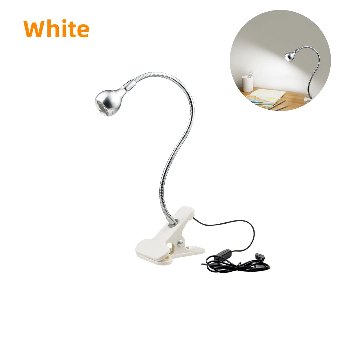 360° Gooseneck Clip-On Desk Lamp – USB Eye-Care Reading Light