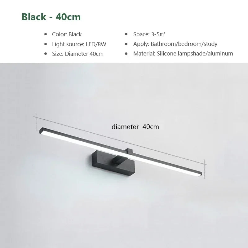 Modern LED Bathroom Wall Light – Aluminum Mirror Vanity Lamp (3 Colors)
