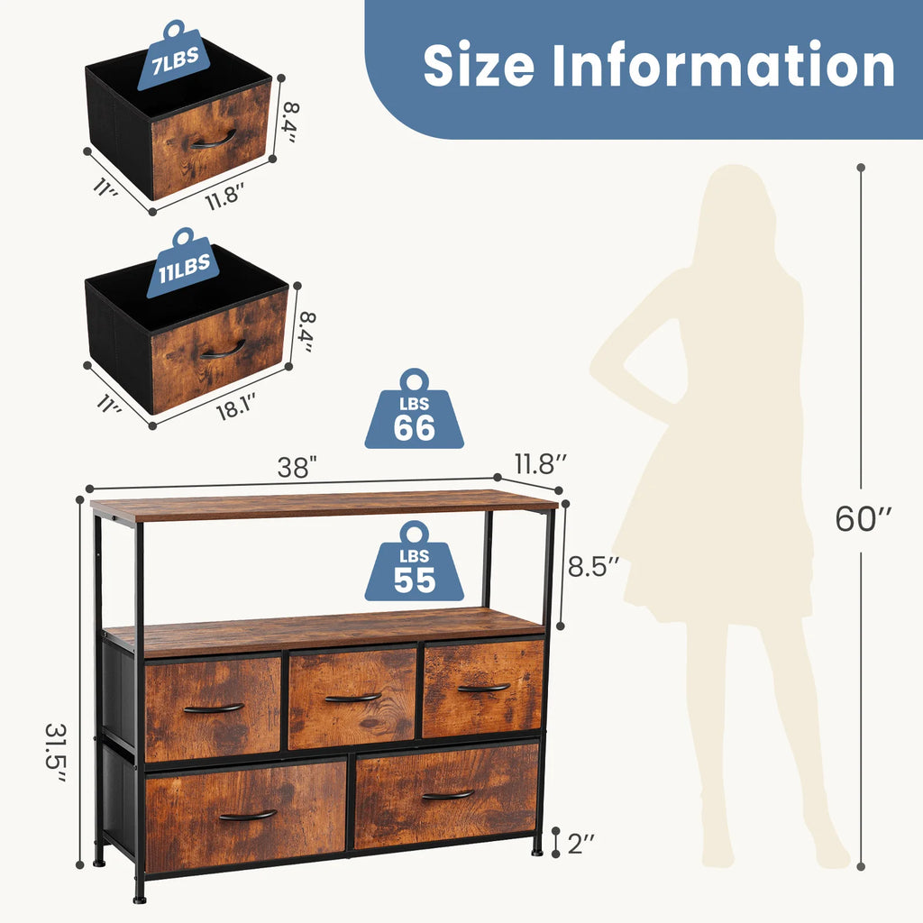 Fireplace TV Stand with Fabric Drawer Storage