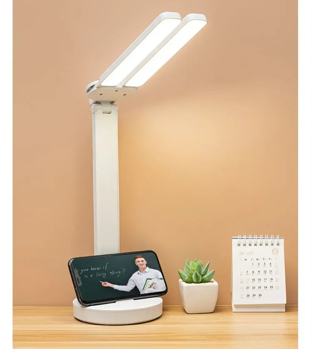 LED Desk Lamp with Clock & Calendar – Dimmable Touch Study Night Light
