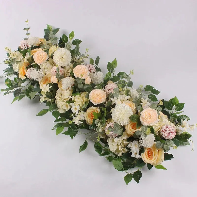 Luxury White Rose Flower Row – Artificial Floral Runner for Weddings & Table Decor