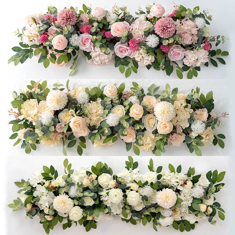 Luxury White Rose Flower Row – Artificial Floral Runner for Weddings & Table Decor