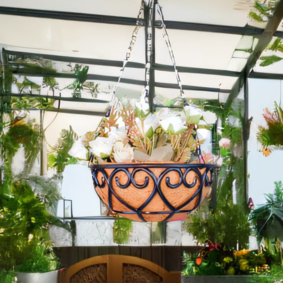 Hanging Chain Planter Basket – Boho Iron Flowerpot for Indoor & Outdoor Plants