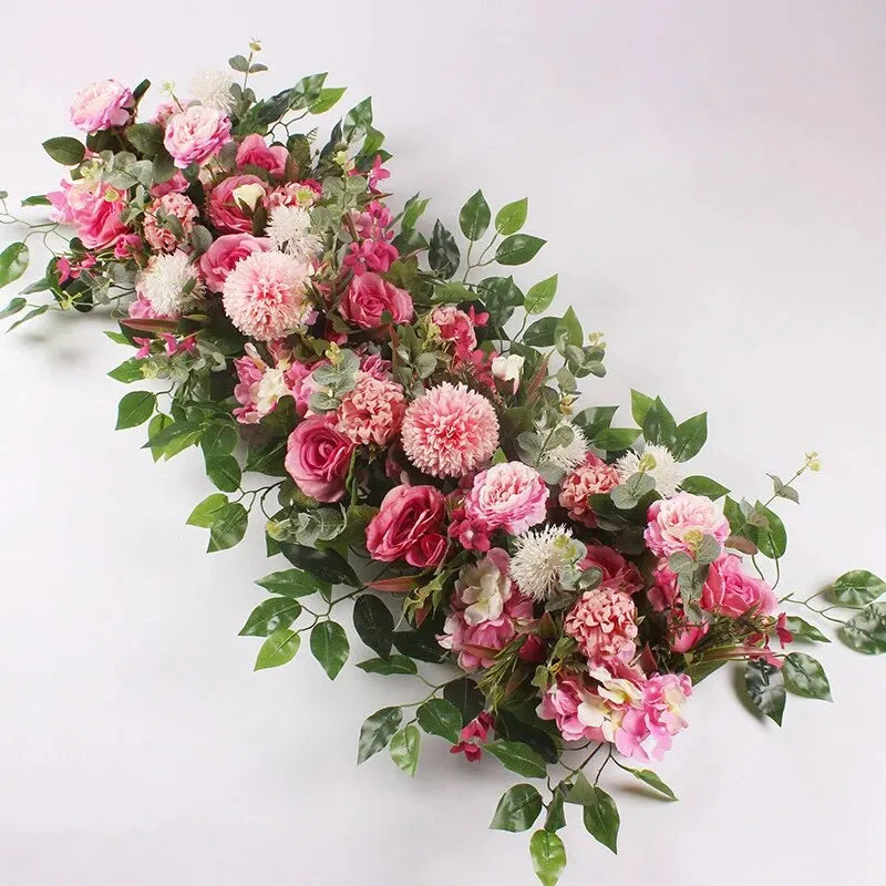 Luxury White Rose Flower Row – Artificial Floral Runner for Weddings & Table Decor