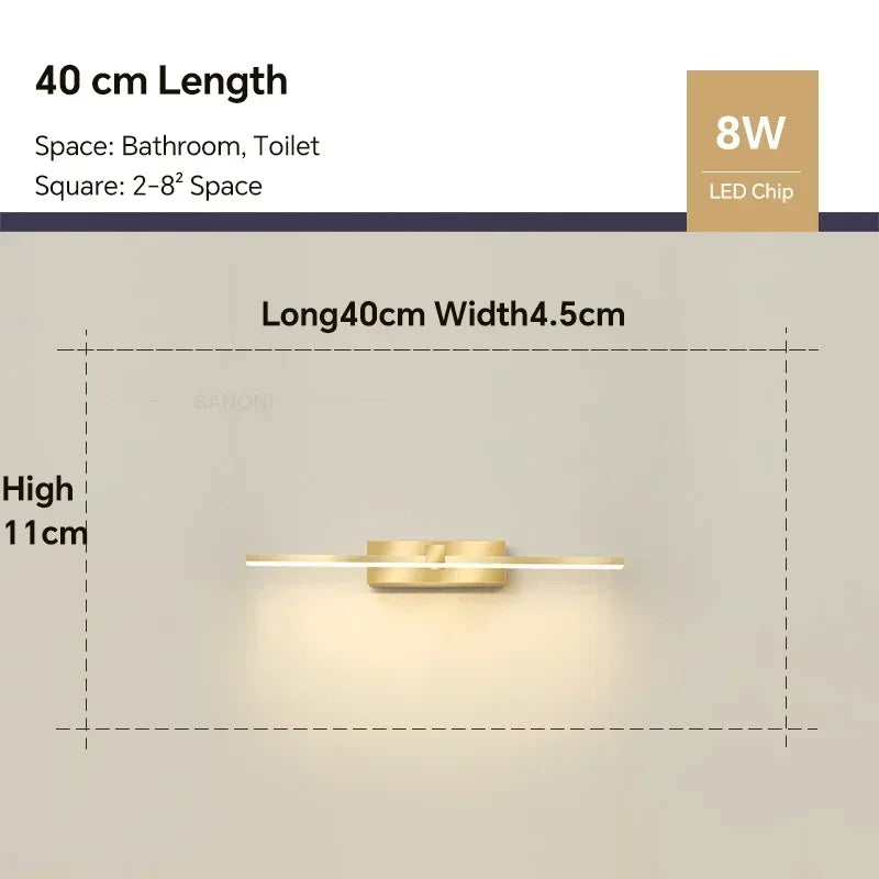 Modern LED Bathroom Wall Light – Aluminum Mirror Vanity Lamp (3 Colors)