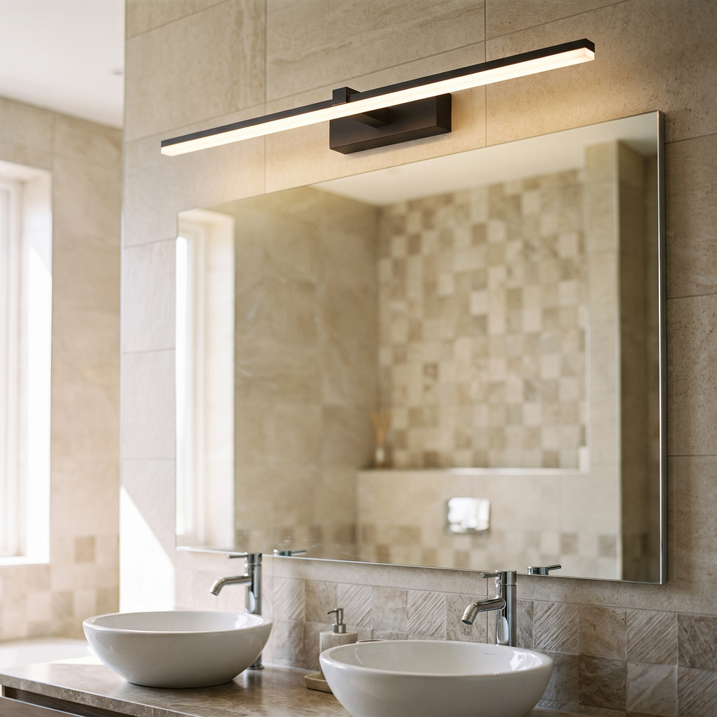 LED vanity light above a bathroom mirror