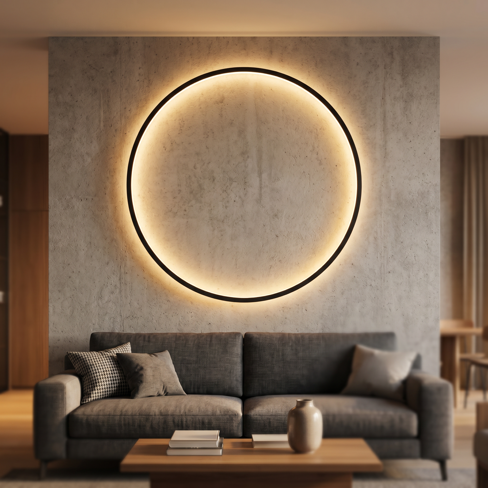 LED circle ring wall sconce in a living room