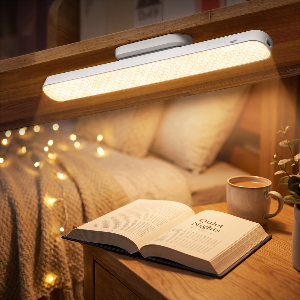 Magnetic LED reading lamp on a nightstand